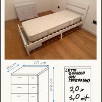 Letto singolo (struttura e materasso) con comó