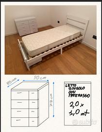 Letto singolo (struttura e materasso) con comó