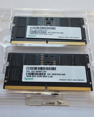 Sodimm DDR5 32GB 2x16GB Apacer chip Micron 5600mhz
