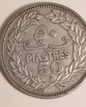 moneta 50 piastre Libano in argento 