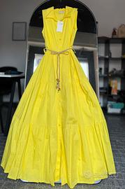 Abito lungo maxi giallo cotone senza maniche