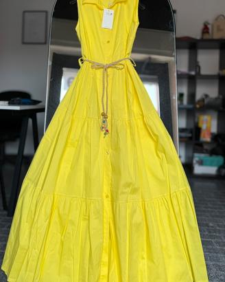 Abito lungo maxi giallo cotone senza maniche