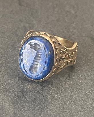 Anello Sigillo in bronzo intaglio in lapislazzuli
