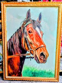 Quadro con cavallo dipinto a mano su tela.