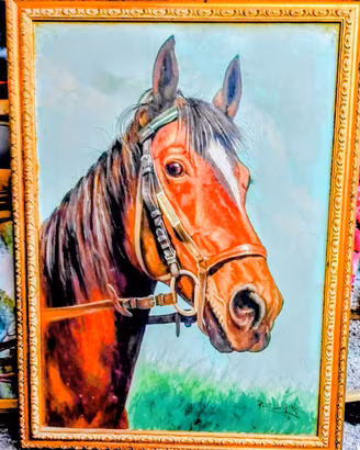Quadro con cavallo dipinto a mano su tela.
