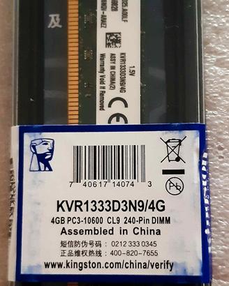 RAM DDR3 8gb(2x4) Kit PC3-10600 1333Mhz -(RM04)