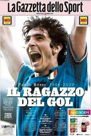 Gazzetta dello Sport Addio Paolo Rossi 2020
