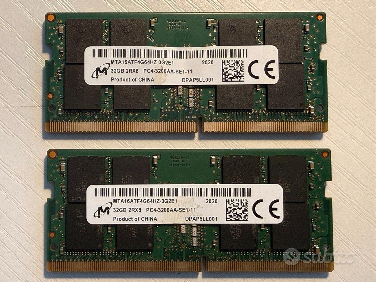 Micron 32GB DDR4-3200 SODIMM メモリ 2枚セット 2x Micron 32GB DDR4 3200 SODIMM Memoria x notebook - Informatica
