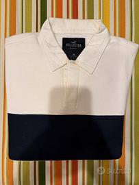 Felpa Polo Ampia Stile Rugby Bianco Hollister