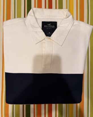 Felpa Polo Ampia Stile Rugby Bianco Hollister