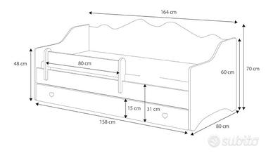Letto per bambini montessori con cassetti bianco e
