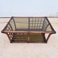 tavolino basso bambù legno vetro fumè anni 70