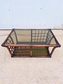 tavolino basso bambù legno vetro fumè anni 70