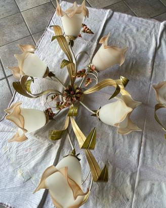 Lampadari stile liberty floreale in ferro battuto