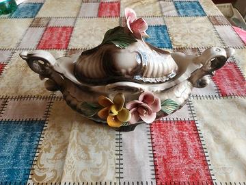 Zuppiera Centrotavola Ceramica Fiori Rilievo