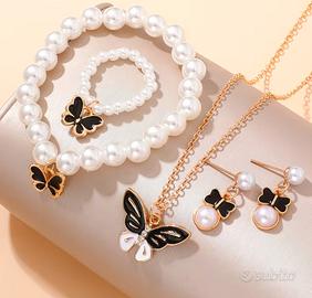 Parure collana bracciale orecchini anello