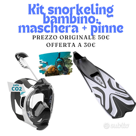Kit snorkeling bambino: maschera alta gamma, pinne