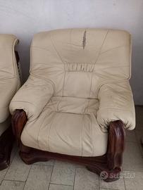 POLTRONE SALOTTO LEGNO PELLE