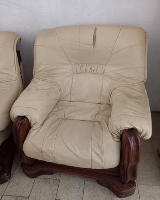 POLTRONE SALOTTO LEGNO PELLE