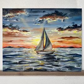 Tramonto su tela dipinto ad olio