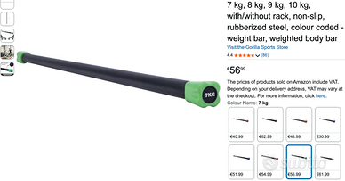 Barra antiscivolo fitness 7 kg