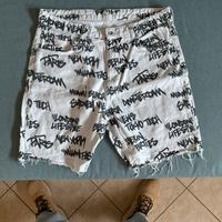Bermuda Jeans Bianchi Stampa Graffiti