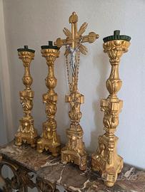 Set croce e 3 candelieri barocchi