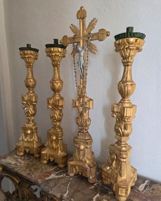 Set croce e 3 candelieri barocchi