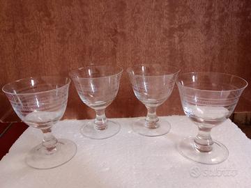 4 Calici da Amaro Grappa in Cristallo Intagliato