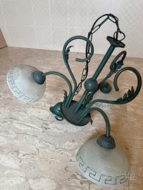 Lampadario verde in ferro battuto