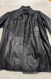 Giacca camicia donna uomo in pelle nera vintage