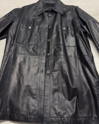 Giacca camicia donna uomo in pelle nera vintage