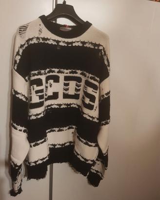 Maglione GCDS distressed "rainbow" tg. L bianco/ne
