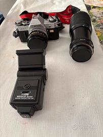 Kit Canon AE-1 vintage + flash Promaster + teleob