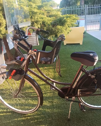 bici con seggiolino anteriore e visiera