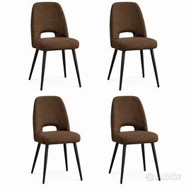 Set 4 Sedie Imbottite Moderne in Tessuto Marrone