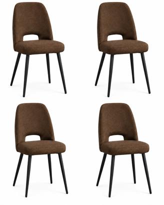 Set 4 Sedie Imbottite Moderne in Tessuto Marrone