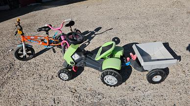 Giocattoli casetta,scivolo,trattore,bici