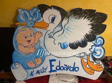 Sagome fiocco nascita cicogna in legno