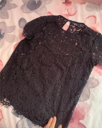 Maglia mezza manica nera in pizzo