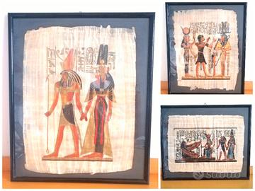 Set di tre dipinti su papiro 