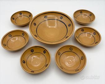 6 ciotole + da portata beige terracotta fiori blu