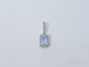 Ciondolo pendente oro bianco 14K topazio diamanti