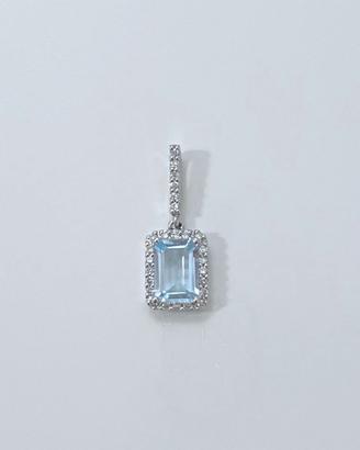 Ciondolo pendente oro bianco 14K topazio diamanti