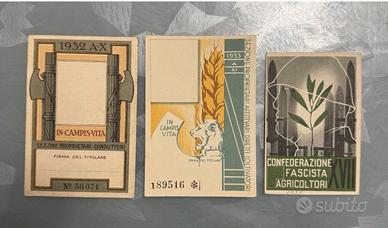 Lotto 3 tessere confederazione nazionale fascista