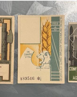 Lotto 3 tessere confederazione nazionale fascista