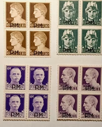 Colonie Italiane– Lotto di 8 quartine “P.M.” MNH**