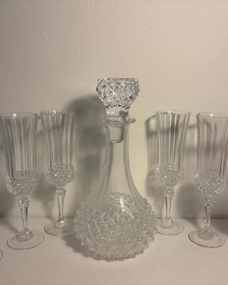 Cristal d'Arques Longchamp decanter + 6 flûte