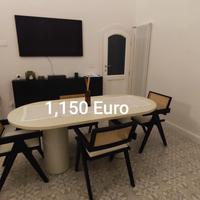 tavolo micro cemento Più 4 sedie legno Lino rattan