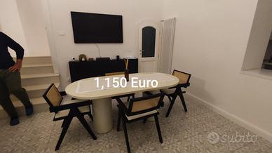 tavolo micro cemento Più 4 sedie legno Lino rattan